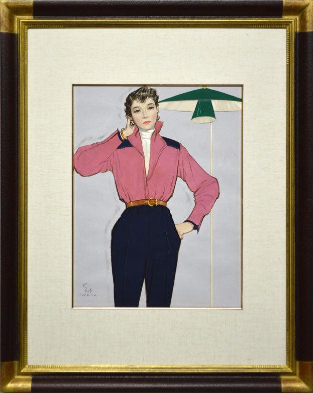 岩田専太郎「婦人」水彩画