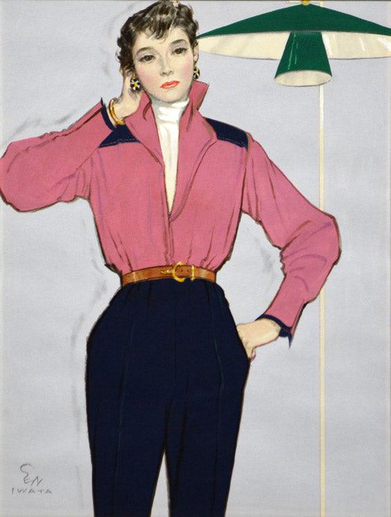 岩田専太郎「婦人」水彩画・拡大部分