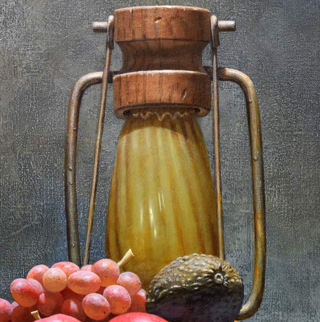 岩戸敏彦「ランプと果実」油絵・F10号 拡大画像1