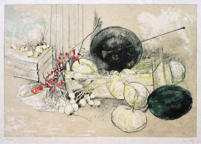 ジャンセン「ローマ秤のある静物」リトグラフ 作品全体拡大画像