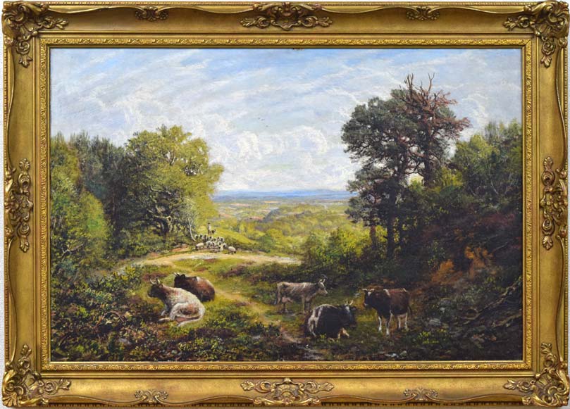 ジョージ・W・モート「群れを気遣う羊飼い（19世紀英国絵画）」油絵・変形25号