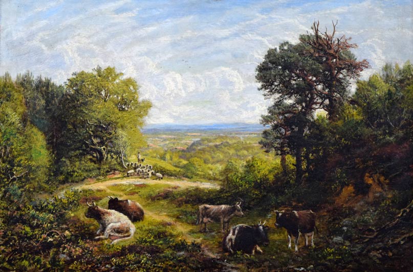 ジョージ・W・モート「群れを気遣う羊飼い（19世紀英国絵画）」油絵・変形25号　作品全体拡大画像
