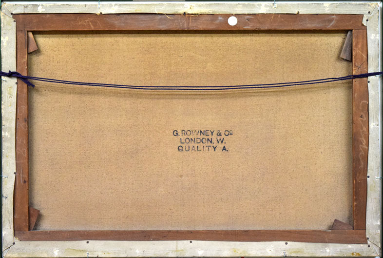 ジョージ W モート(GEORGE WILLIAM MOTE)「群れを気遣う羊飼い(19世紀英国絵画)」油絵・変形25号 キャンバス裏側部分