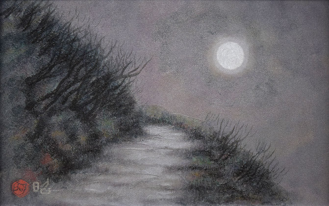 下保昭「峠の月」日本画・P4号 作品全体拡大画像