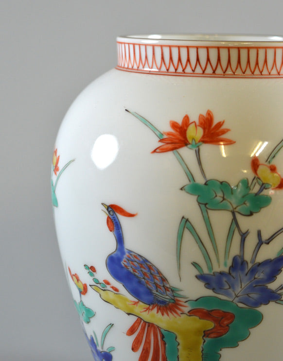 十三代 酒井田柿右衛門「錦菊鳥文花瓶」共箱 1