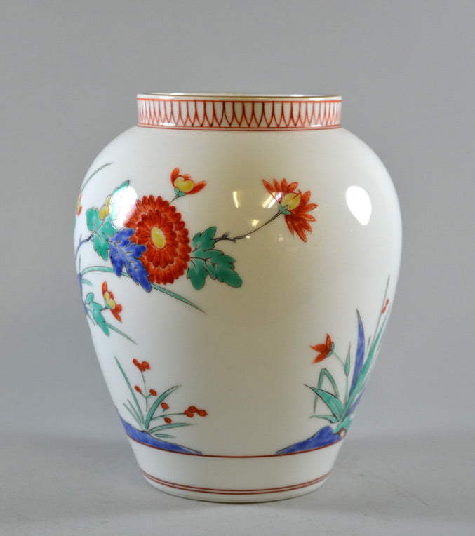 十三代 酒井田柿右衛門「錦菊鳥文花瓶」共箱 6