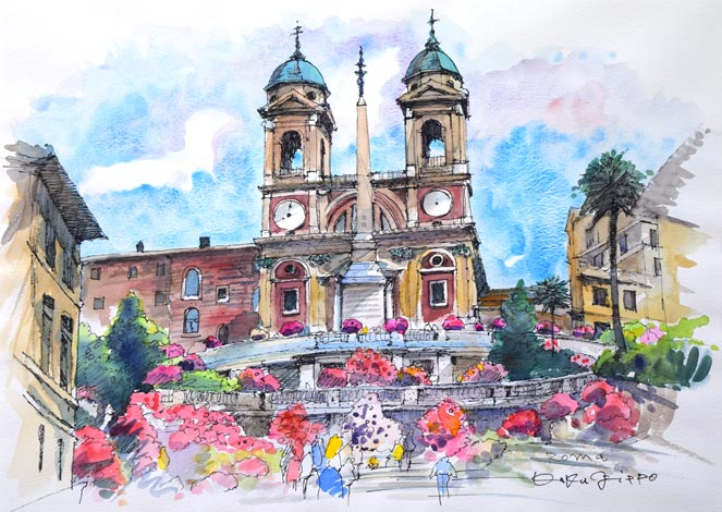 鶴十帆「ローマ」水彩画・10号 作品全体画像