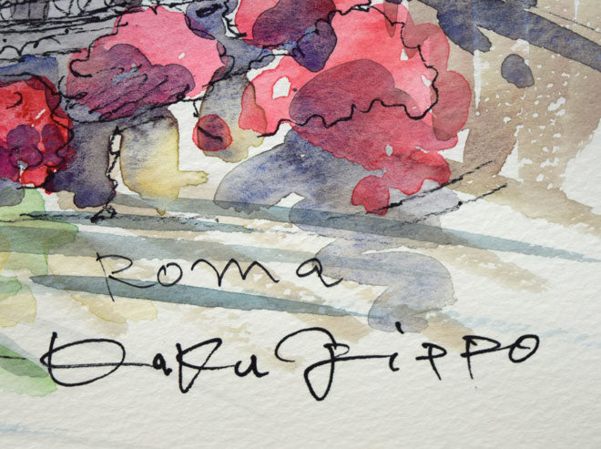 鶴十帆「ローマ」水彩画・10号 タイトル・サイン拡大画像