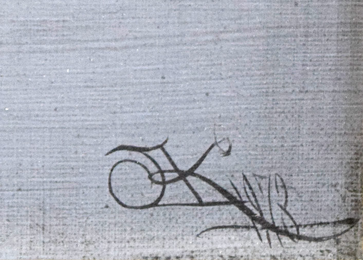 神近昭「蒜玉(サンギョク)と唐がらし」油絵・F3号 サイン部分