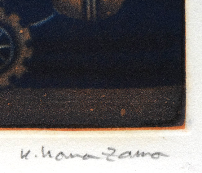 金沢一彦「蒸気自動車」銅版画 本人直筆鉛筆サイン拡大画像