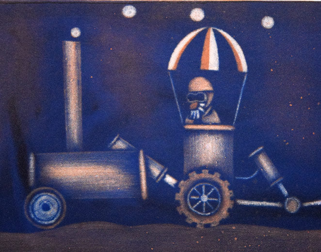 金沢一彦「蒸気自動車」銅版画 拡大画像1