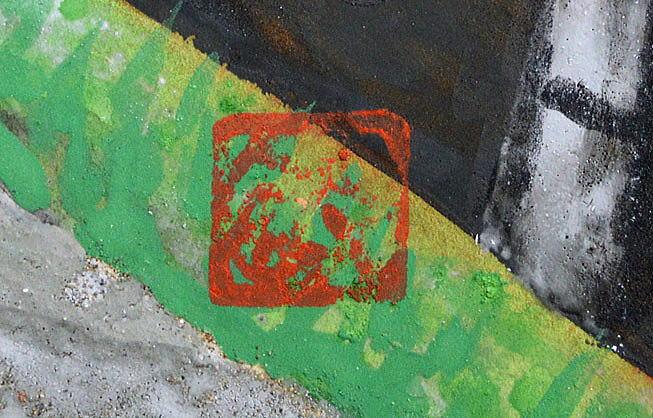 金田 敏「盛夏・小樽運河」日本画・F10号 落款部分「敏」