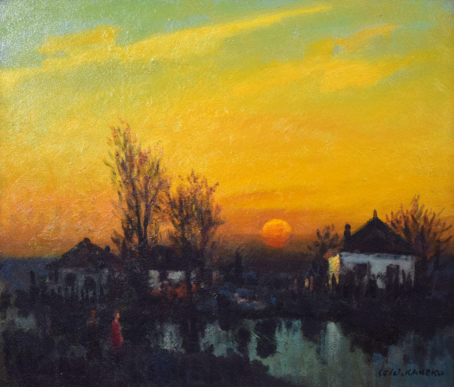 金子誠治「朝陽風景」油絵・F10号 作品全体拡大画像