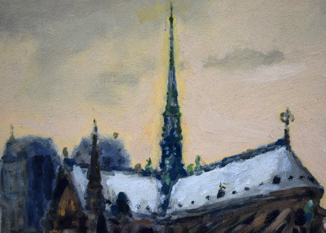 金子誠治「パリ風景（ノートルダム大聖堂）」油絵・F6号　拡大画像2