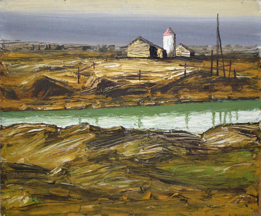 神田日勝「晩秋風景」油絵・F10号 拡大部分