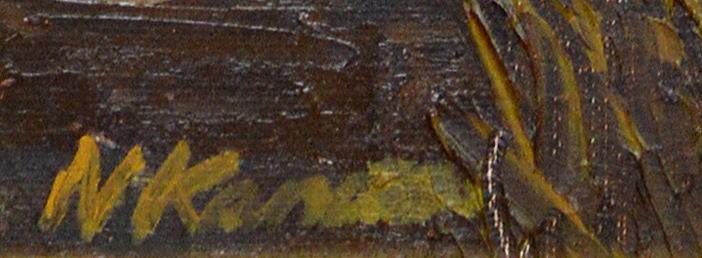 神田 日勝「風景画(神田日勝遺作No,97)」油絵・SM サイン部分