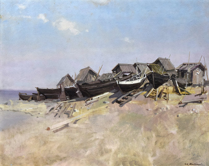 エドゥアルド カルニンシ(Eduards Kalnins)「静かな海辺」油絵・変形25号 作品全体画像