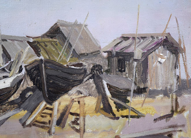 エドゥアルド カルニンシ(Eduards Kalnins)「静かな海辺」油絵・変形25号 拡大画像2