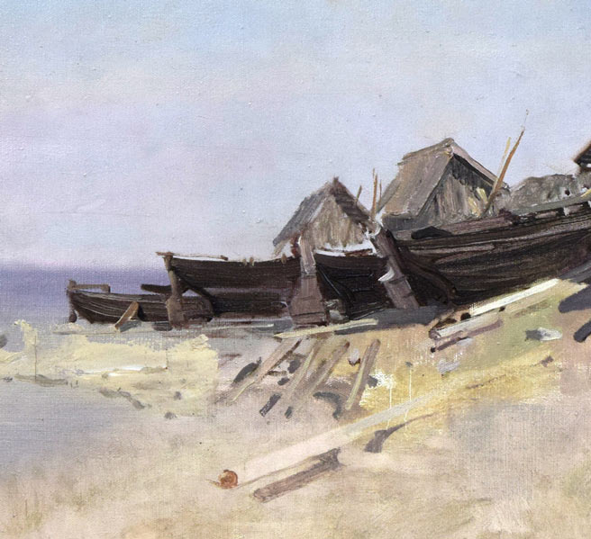 エドゥアルド カルニンシ(Eduards Kalnins)「静かな海辺」油絵・変形25号 拡大画像3