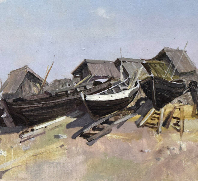 エドゥアルド カルニンシ(Eduards Kalnins)「静かな海辺」油絵・変形25号 拡大画像4