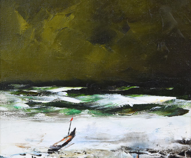 葛西四雄「北の漁村」油絵・M10号 拡大画像1