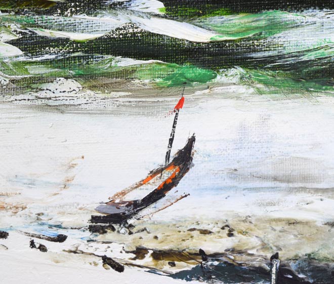 葛西四雄「北の漁村」油絵・M10号 拡大画像3