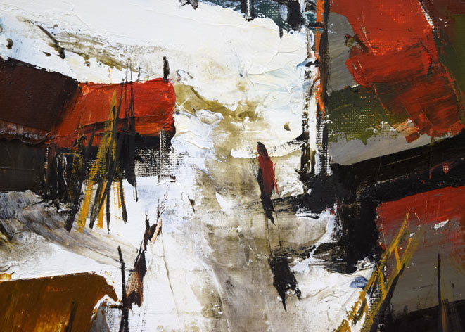 葛西四雄「北の漁村」油絵・M10号 拡大画像5