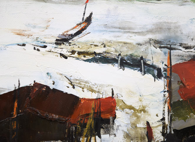 葛西四雄「北の漁村」油絵・M10号 拡大画像4