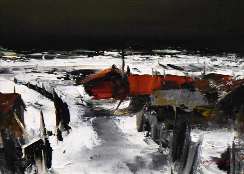 葛西四雄「北の浜」油絵・F4号 作品全体画像