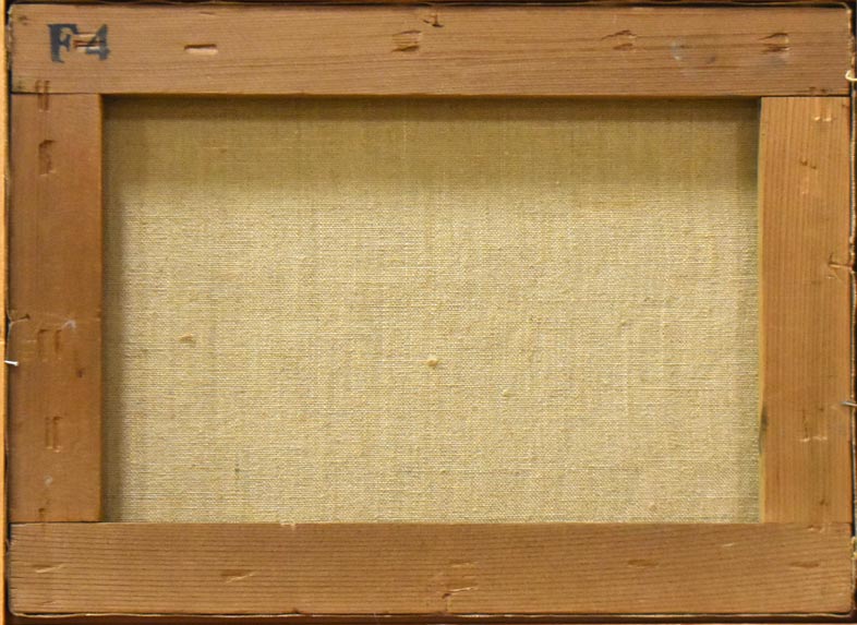 葛西四雄「北の浜」油絵・F4号 キャンバス裏側部分