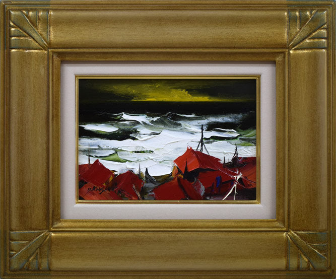 葛西 四雄「北の浜」油絵・SM