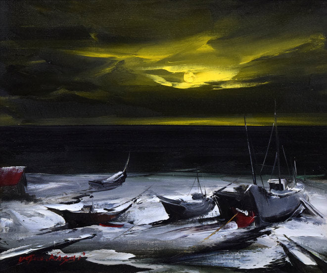 葛西四雄「オホーツク海の日の出」油絵・F8号 作品全体拡大画像