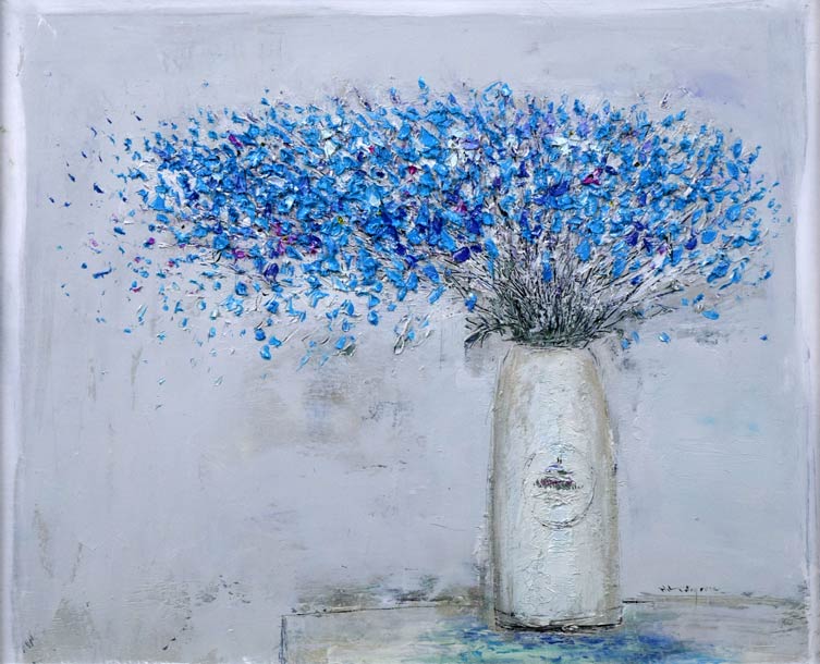 片山弘明「青い花」油絵・F12号 作品全体画像