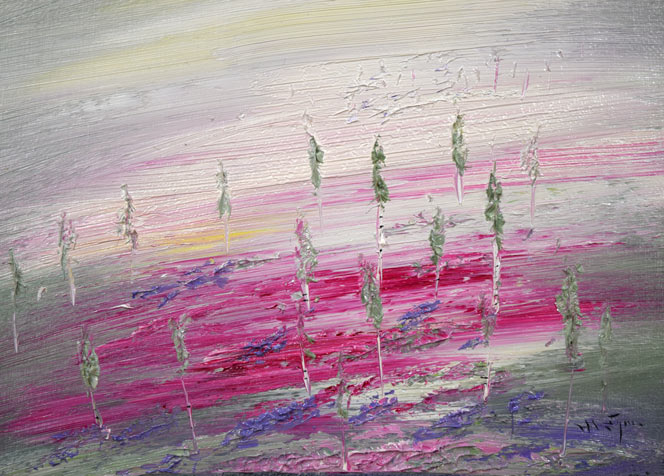 片山弘明「北の大地(セタナリアの丘・ルスツ)」油絵・F4号 拡大画像2(芝桜)