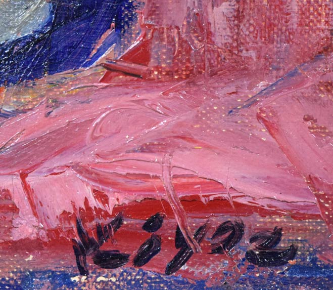 加藤清江「花」油絵・F6号 サイン拡大画像