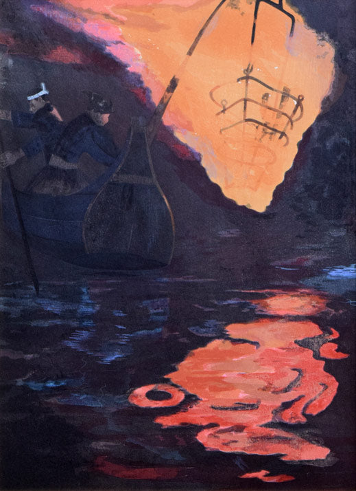 加藤東一「燎火」木版画 全体拡大部分