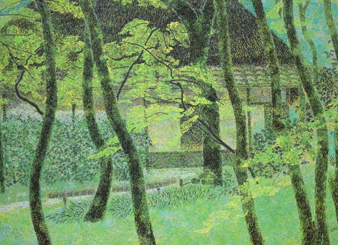 勝田幸男「新緑祇王寺(京都)」粒画 拡大画像2