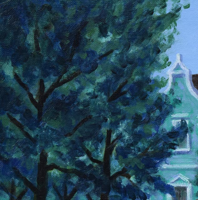 川村正男「青い家並」油絵・F6号 拡大画像1