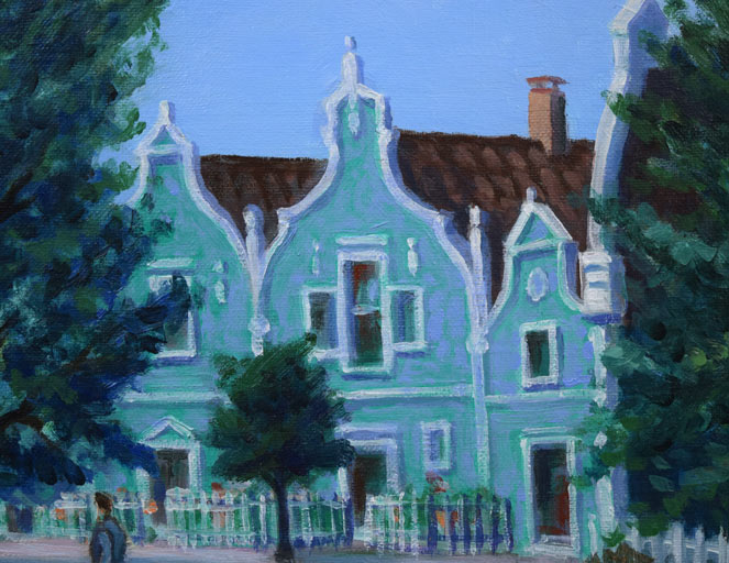 川村正男「青い家並」油絵・F6号 拡大画像2