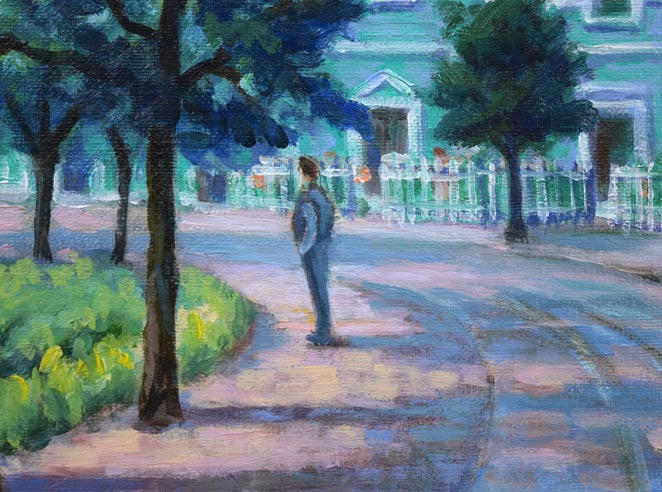 川村正男「青い家並」油絵・F6号 拡大画像3