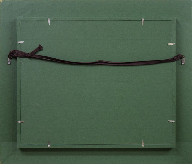 川村正男「青い家並」油絵・F6号 額縁裏側画像