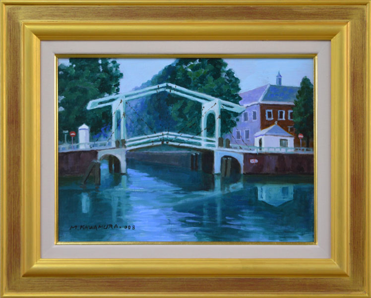 川村正男「跳ね橋風景」油絵・F4号