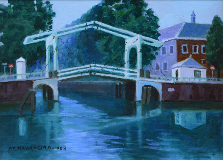 川村正男「跳ね橋風景」油絵・F4号 拡大部分
