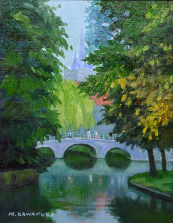 川村正男「メガネ橋」油絵・F6号 拡大部分