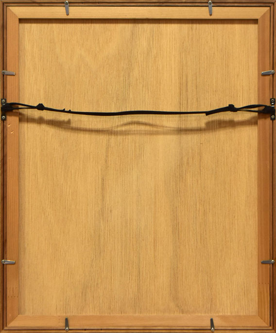 川西英「ミス・コウベ」木版画 額縁裏側画像