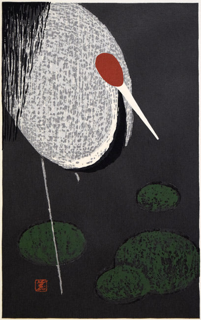 河野薫「丹頂」木版画 作品全体拡大画像