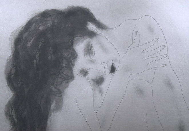 加山又造「うずくまる女」リトグラフ 拡大画像1