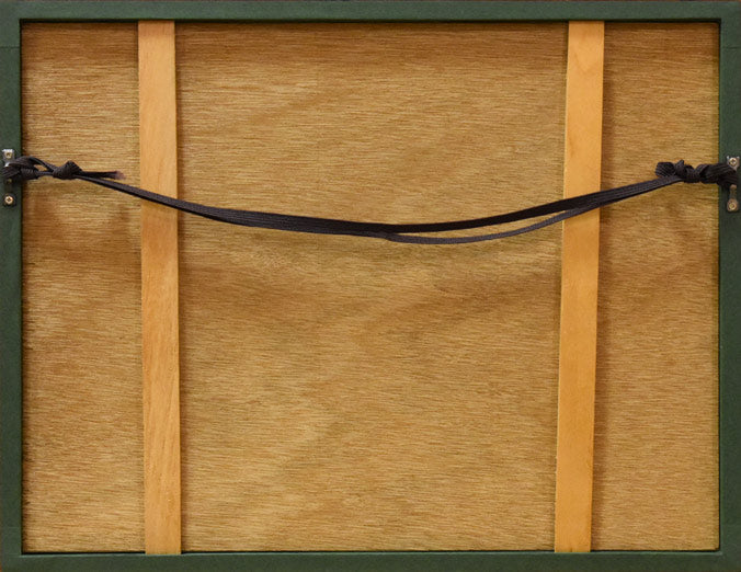 風間完「裸婦像」銅版画に手彩色 額縁裏側部分