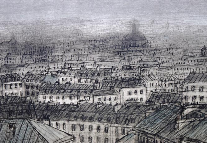 風間完「街(A)」リトグラフ 拡大画像1