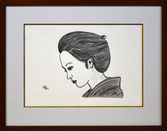 風間完「女の横顔」肉筆鉛筆・墨画